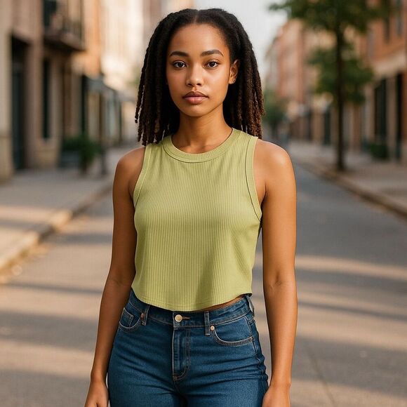 BDG Urban Outfitters Women's Green Cropped Tank Top Size L - Picture 3 of 7